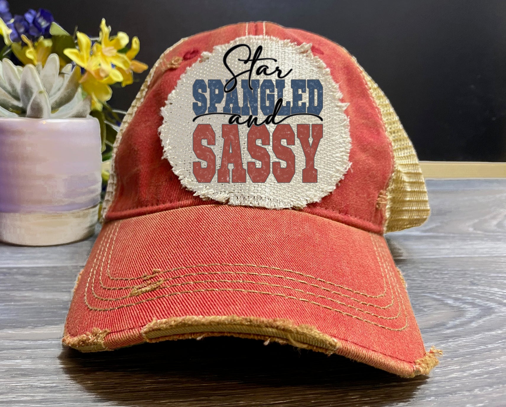 Custom Hat, Distressed Hat, Unisex trucker Cap, Vintage Cap, Weathered Cap, Custom Logo Cap, Raggedy Patch Hat, Logo Cap, Headmost brand