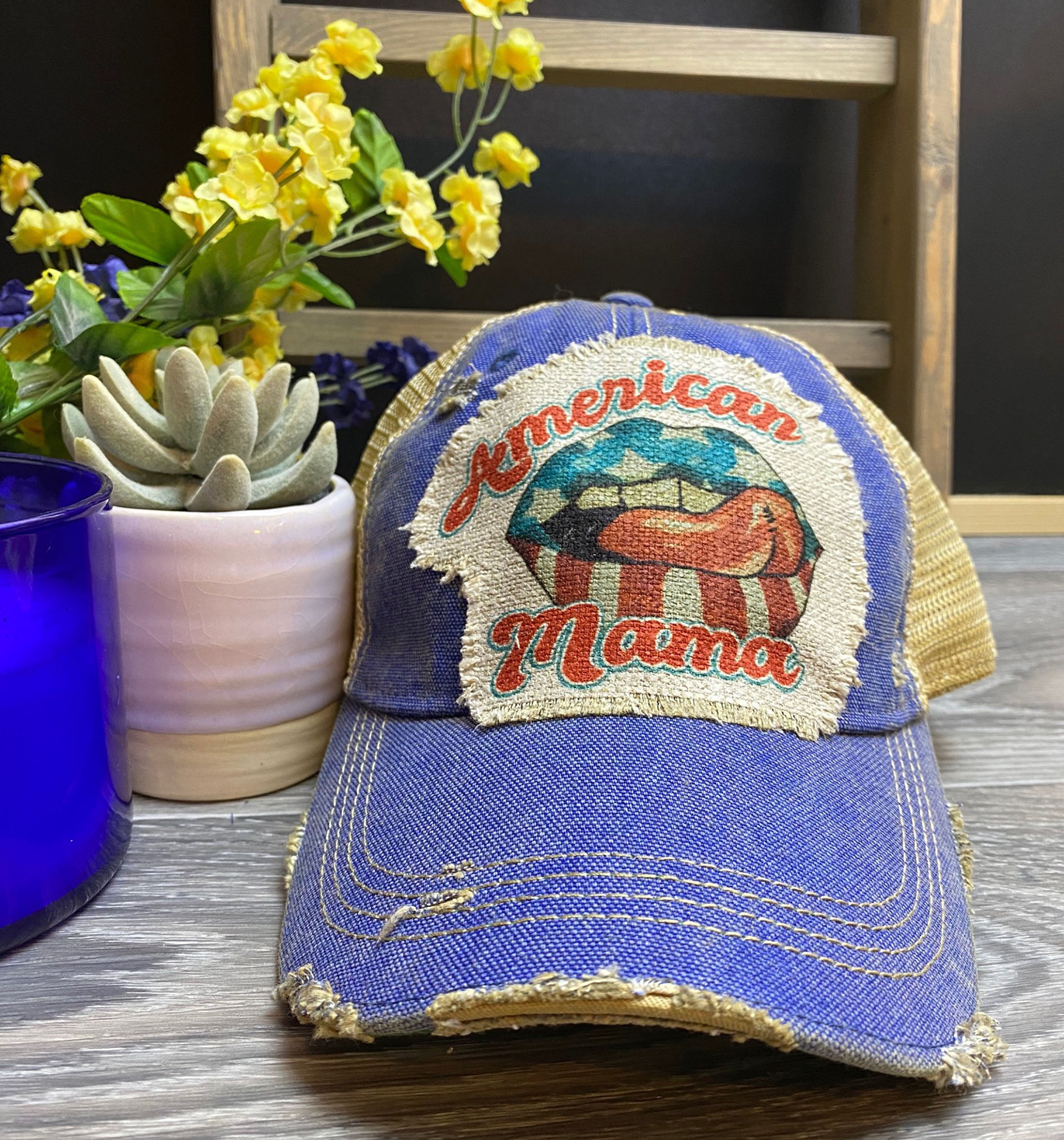 Custom Hat, Distressed Hat, Unisex trucker Cap, Vintage Cap, Weathered Cap, Custom Logo Cap, Raggedy Patch Hat, Logo Cap, Headmost brand
