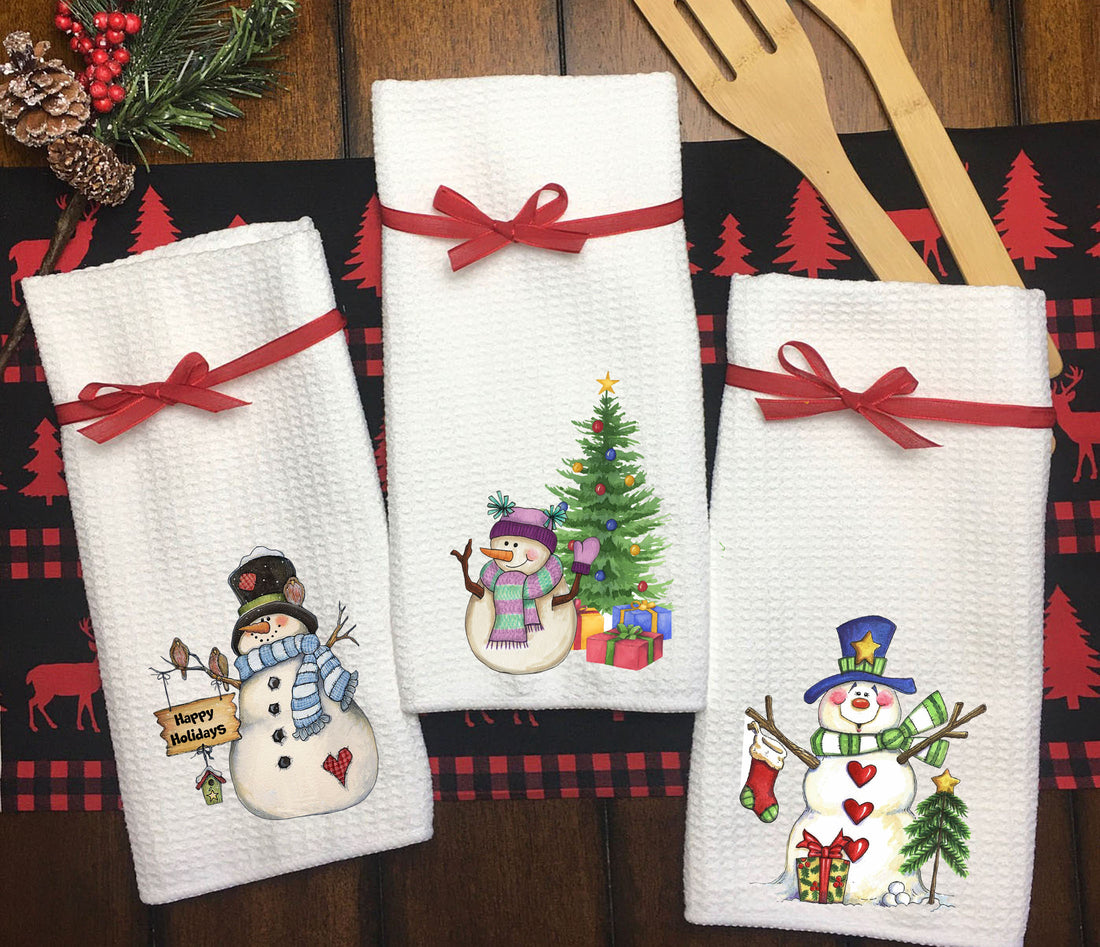 Christmas Vintage Snowman Dish Towels