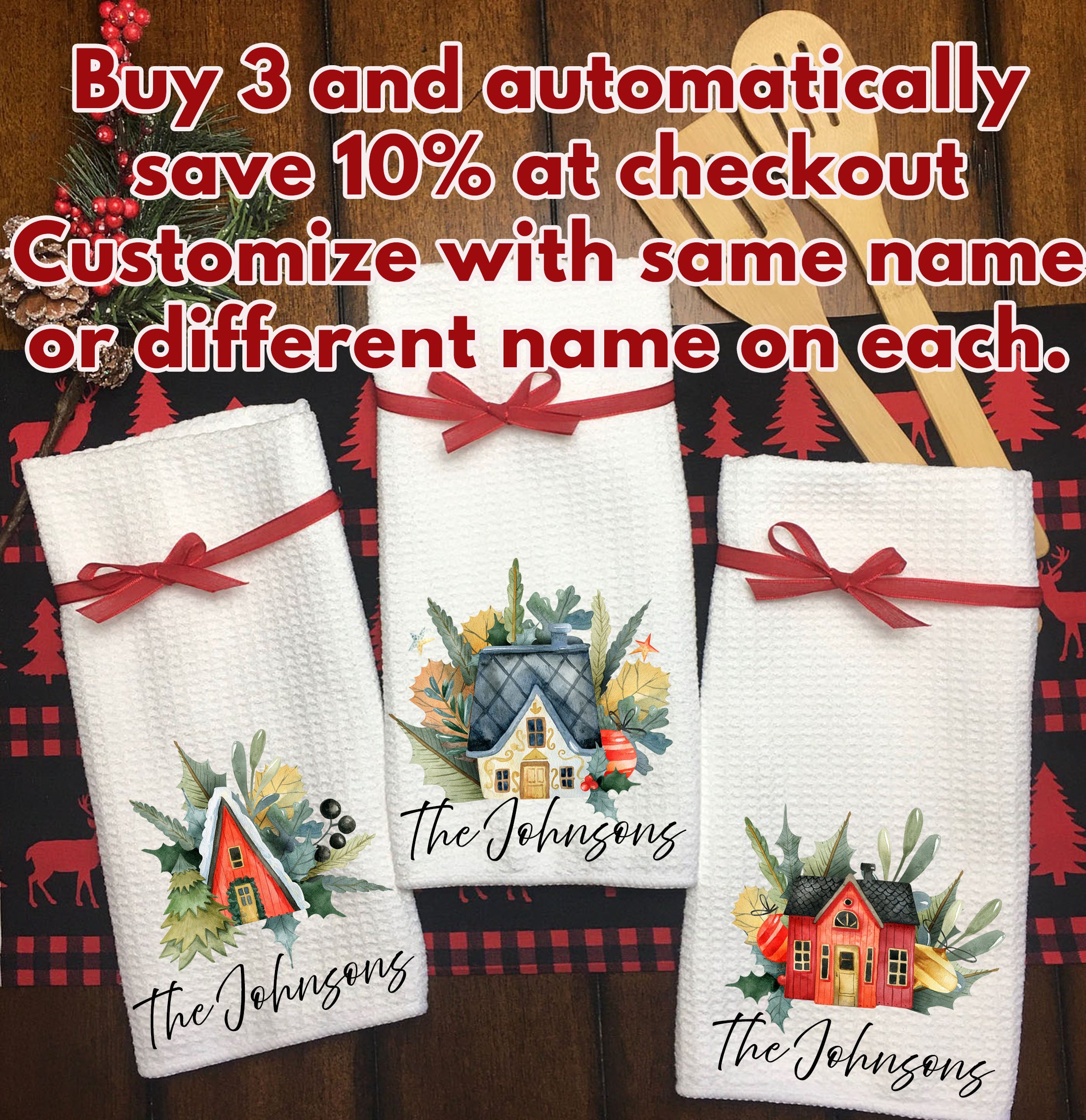 Christmas House Dish Towels