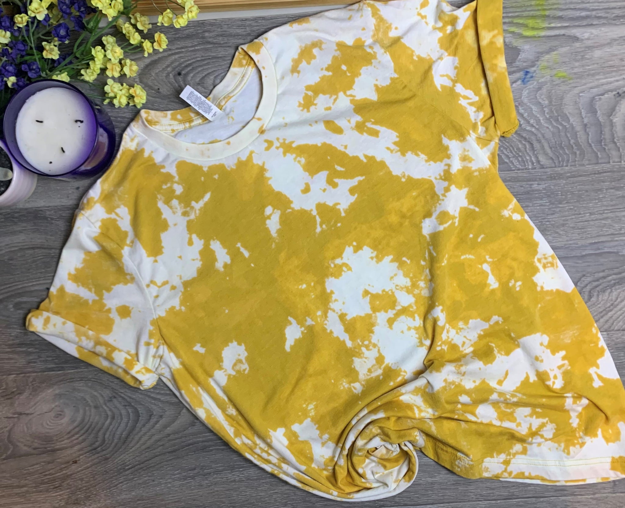Tie dye yellow sales shirt with bleach