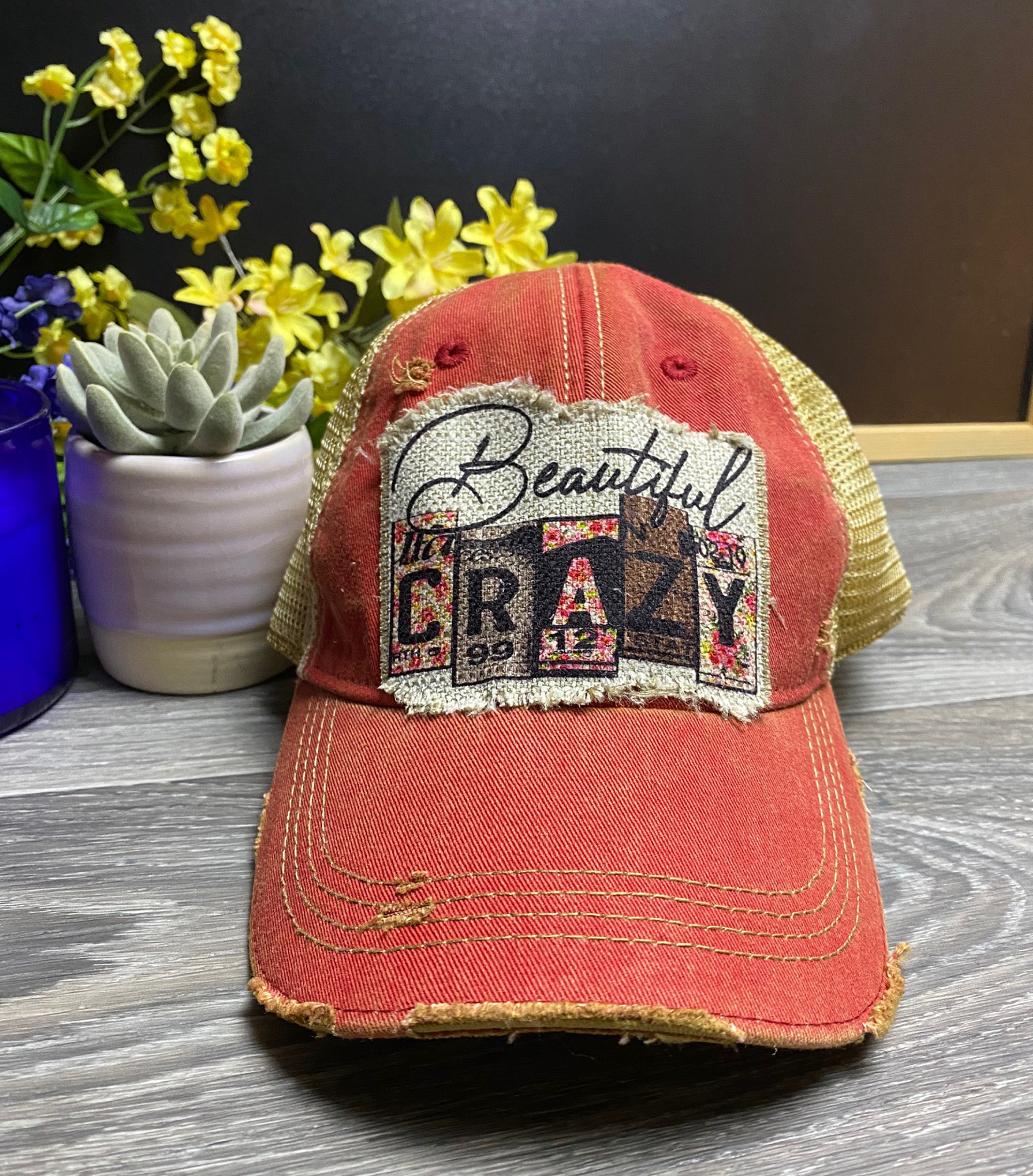 Custom Hat, Distressed Hat, Unisex trucker Cap, Vintage Cap, Weathered Cap, Custom Logo Cap, Raggedy Patch Hat, Logo Cap, Headmost brand